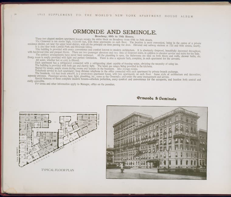 Ormonde and Seminole. Broadway, 69th to 70th Streets., 1913
