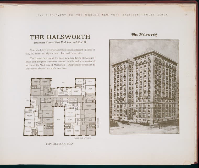 The Halsworth. Southwest Corner West End Avenue and 92nd Street., 1913
