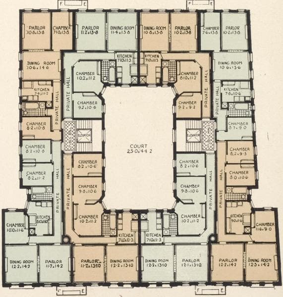 The Nonpariel and Montvale, 83-89 St. Nicholas Place; Plan of first floor; Plan of upper floors., 1908