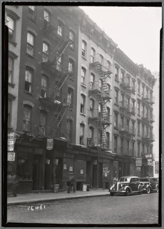 Tenements & storefronts; Rossinsky Bros., H&R Restaurant: 215-221 Broome St.-Norfolk-Essex, Manhattan, 1936