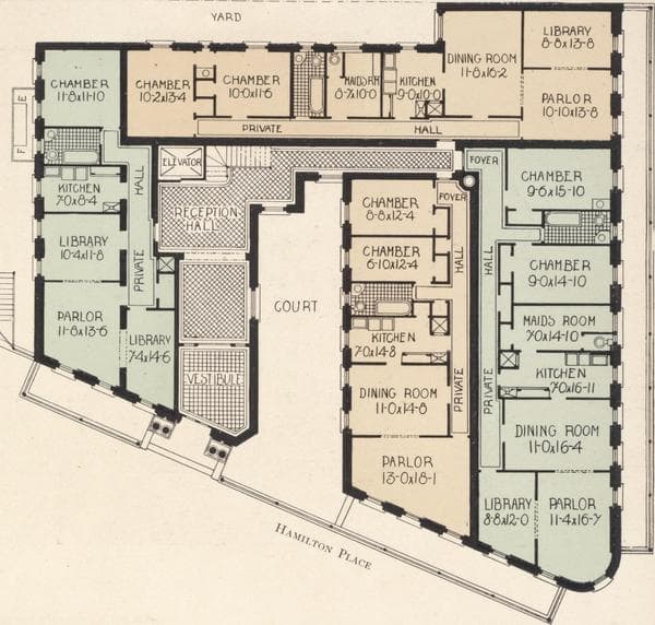 The Euafaula, northeast corner Hamilton Place and 139th Street; Plan of first floor; Plan of upper floors., 1908