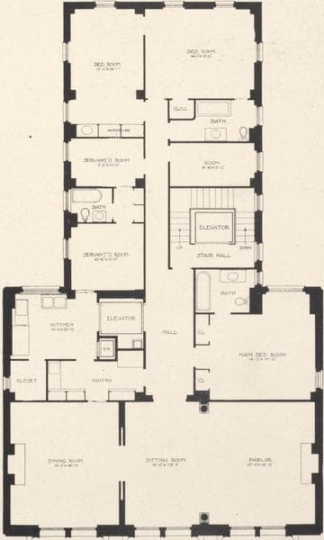 The Bownett, 11 West 81st Street ; Plan of first floor ; Plan of upper floors., 1908