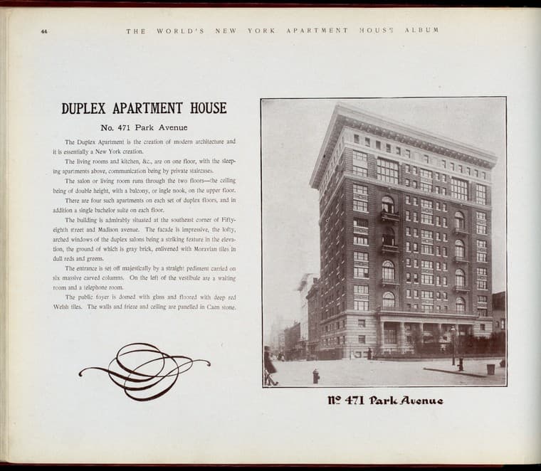 Duplex Apartment house. No. 471 Park Avenue., 1910-03