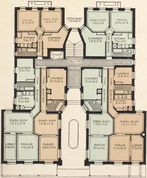 Fairview Court, 175 Claremont Avenue; Plan of first floor; Plan of upper floors., 1908