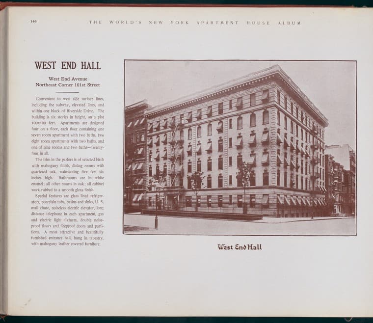West End Hall. West End Avenue, Northeast Corner 101st Street., 1910-03