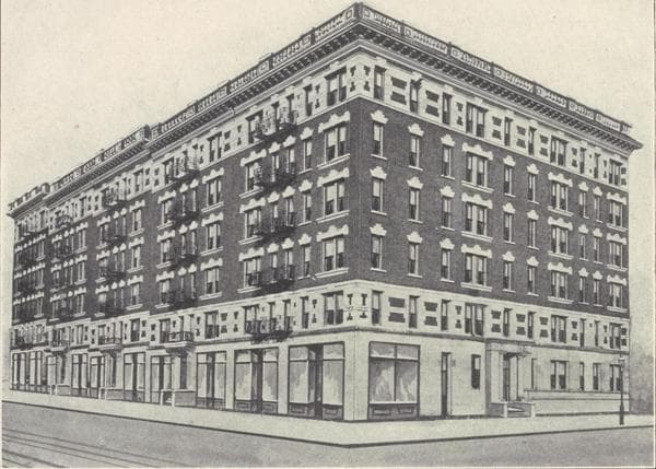 The Pantheon Apartments, Amsterdam Avenue block front 114th to 115th Streets; Plan of first floor; Plan of upper floors., 1908