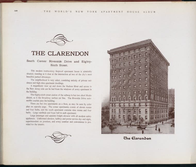 The Clarendon. South Corner Riverside Drive and Eighty-sixth Street., 1910-03