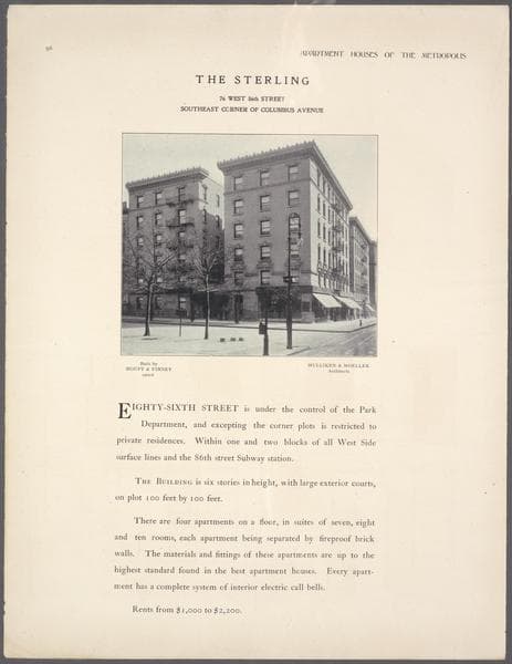 The Sterling, 76 West 86th Street, southeast corner of Columbus Avenue., 1908