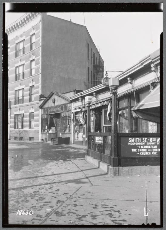 Bryna Court Apartment & stores; Lennie's Café, Prospect Park Mkt: 195 Prospect Park West-14th St-15 St., Brooklyn, 1938