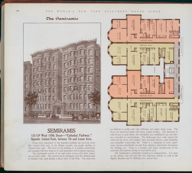 Semiramis, 133-139 West 110th Street -- "Cathedral Parkway". Opposite Central Park, between 7th and Lenox Avenues., 1910-03