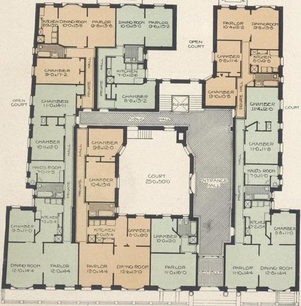 The Rotherwood, 717 West, 177th Street; Plan of first floor; Plan of upper floors., 1909