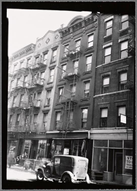 Tenements & storefronts; A. Provenzano Undertaker: Elizabeth St.-Prince-E. Houston, Manhattan, 1936