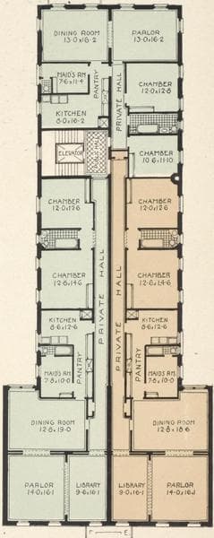 The Clarence, 310 West 93rd Street, and The Riverview, 316 West 93rd Street; Plan of first floor; Plan of upper floors., 1908