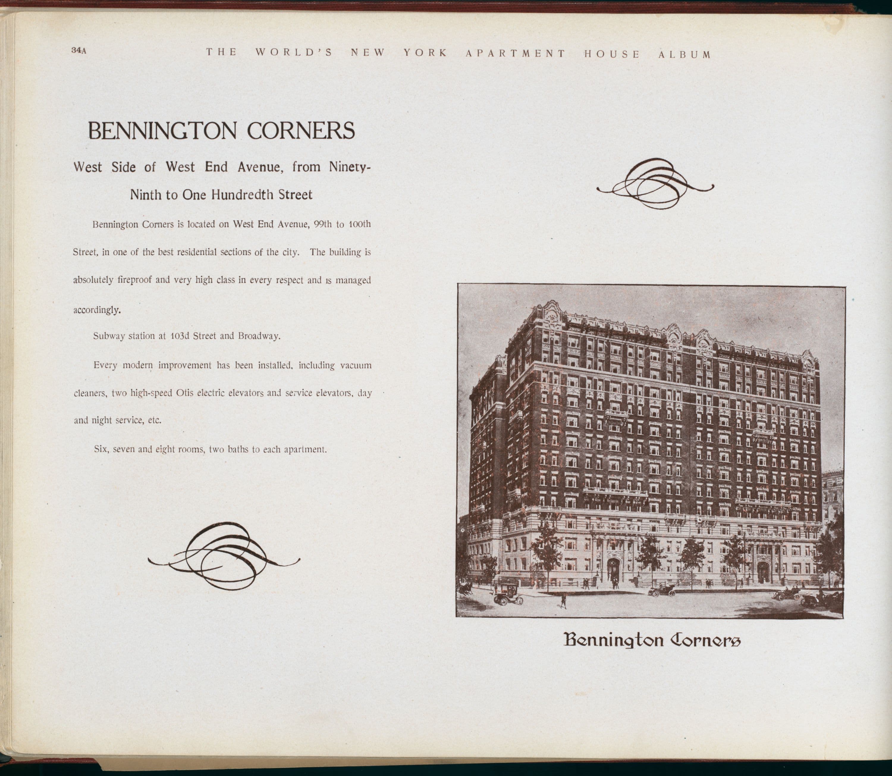 Bennington Corners. West Side of West End Avenue, from Ninety-ninth to One Hundredth Street.