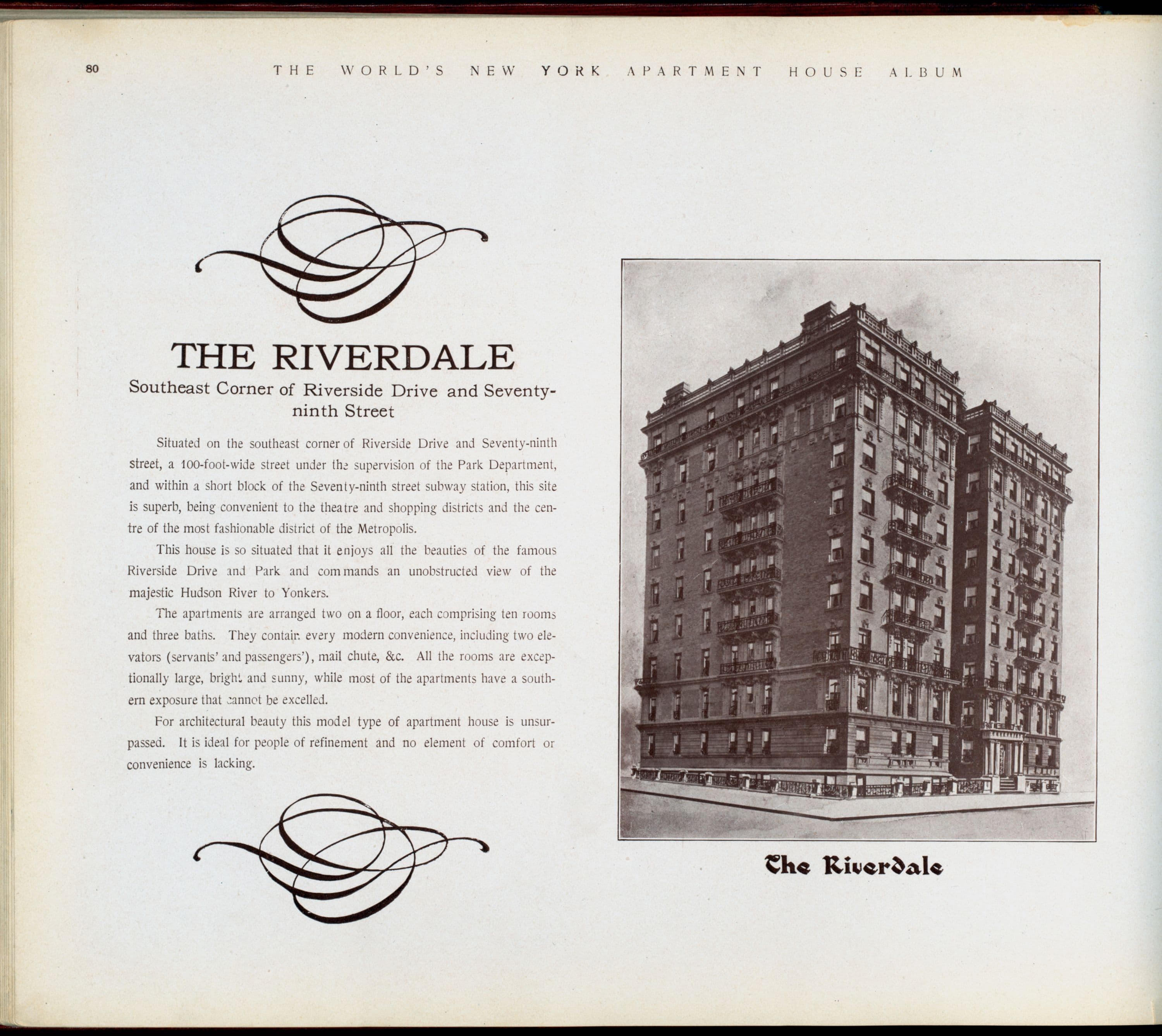 The Riverdale. Southeast Corner of Riverside Drive and Seventy-ninth Street.