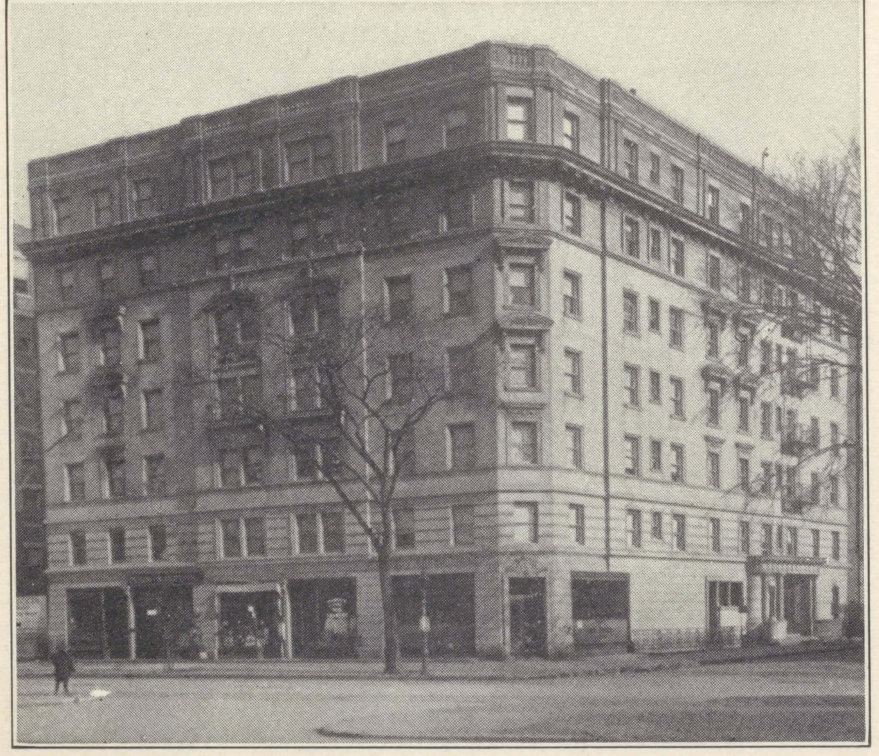 Miscellaneous apartments. The Fontainbleau, 1851 Seventh Avenue, southeast corner 113th Street and Seventh Avenue; Typical floor plan; The Ridgewood, northeast corner 107th Street and Broadway, facing Schuyler Square; Typical floor plan; The Chantilly, 1855th Seventh Avenue, northeast corner of 113th Street; Typical floor plan.