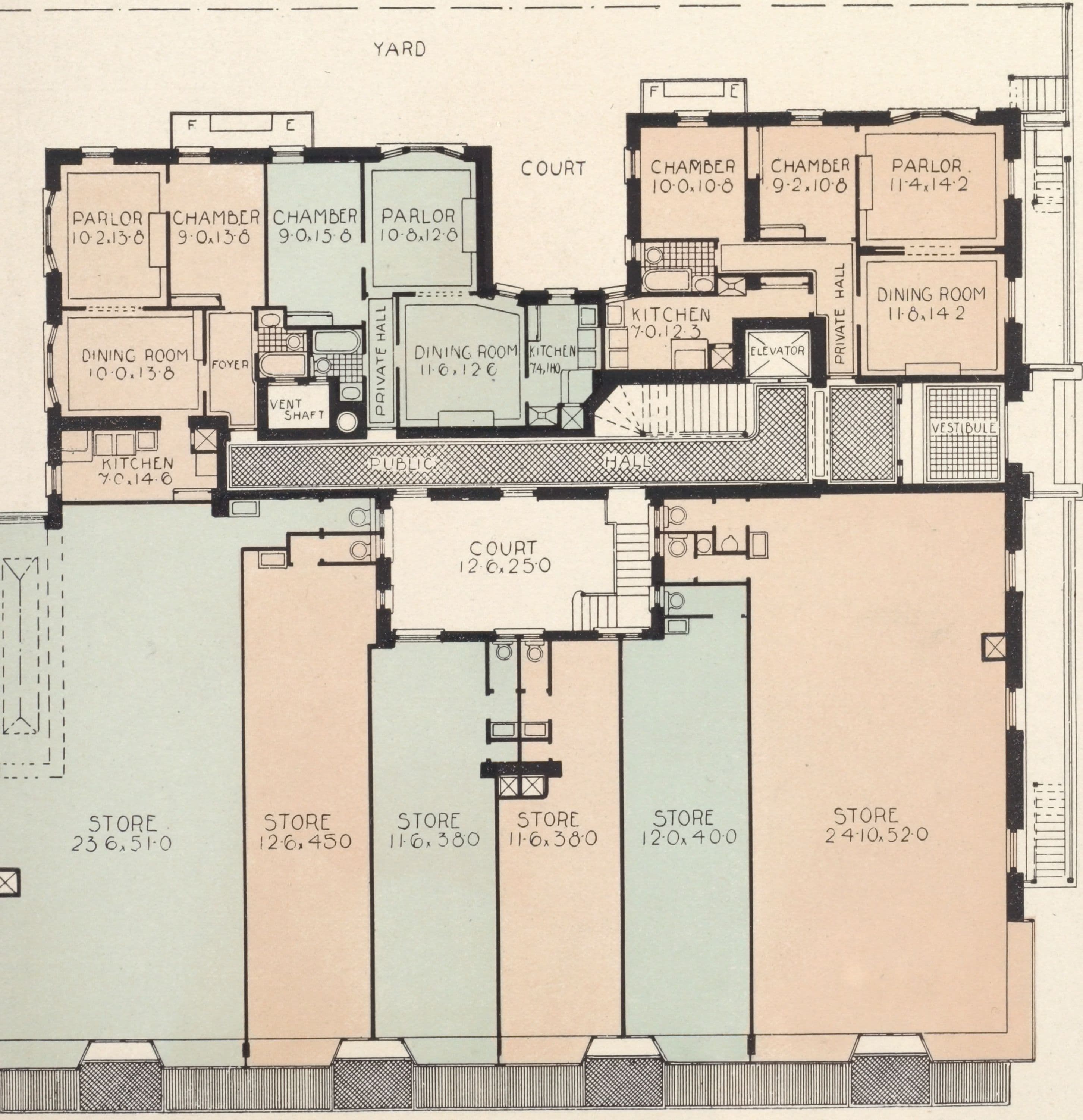 Fort Tryon Apartments, northeast corner St. Nicholas Avenue and One hundred and eightieth Street; Plan of first floor; Plan of upper floors.