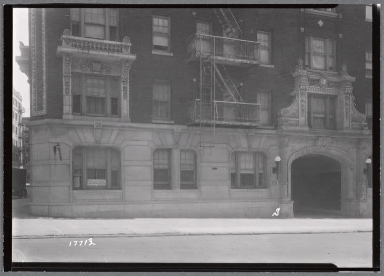 Chambold Court apartment house entrance; Rabbi Saul Baily: 72 Ft. Washington Av-W. 162 St., Manhattan