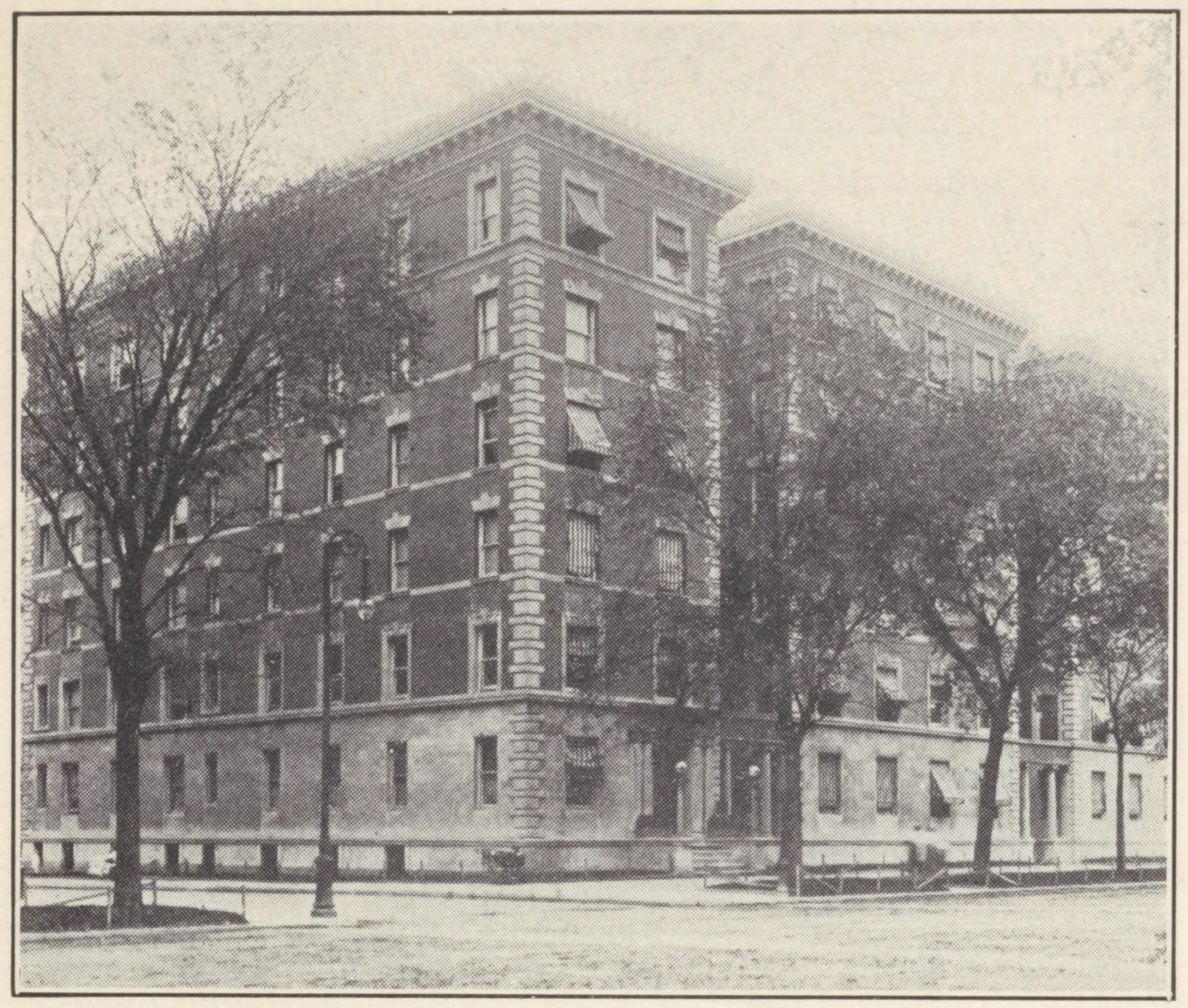 Miscellaneous apartments. The Fontainbleau, 1851 Seventh Avenue, southeast corner 113th Street and Seventh Avenue; Typical floor plan; The Ridgewood, northeast corner 107th Street and Broadway, facing Schuyler Square; Typical floor plan; The Chantilly, 1855th Seventh Avenue, northeast corner of 113th Street; Typical floor plan.