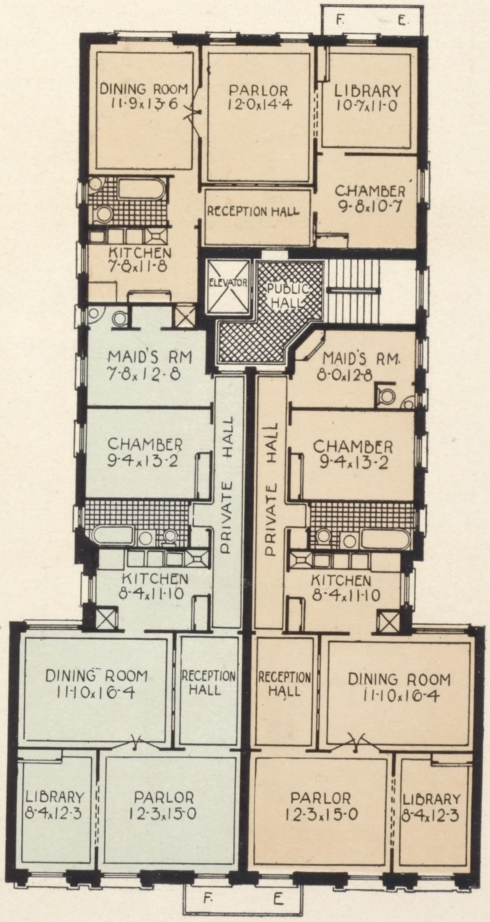 The Savoy, 610-612 West 111th Street; Plan of first floor; Plan of upper floors., 1908