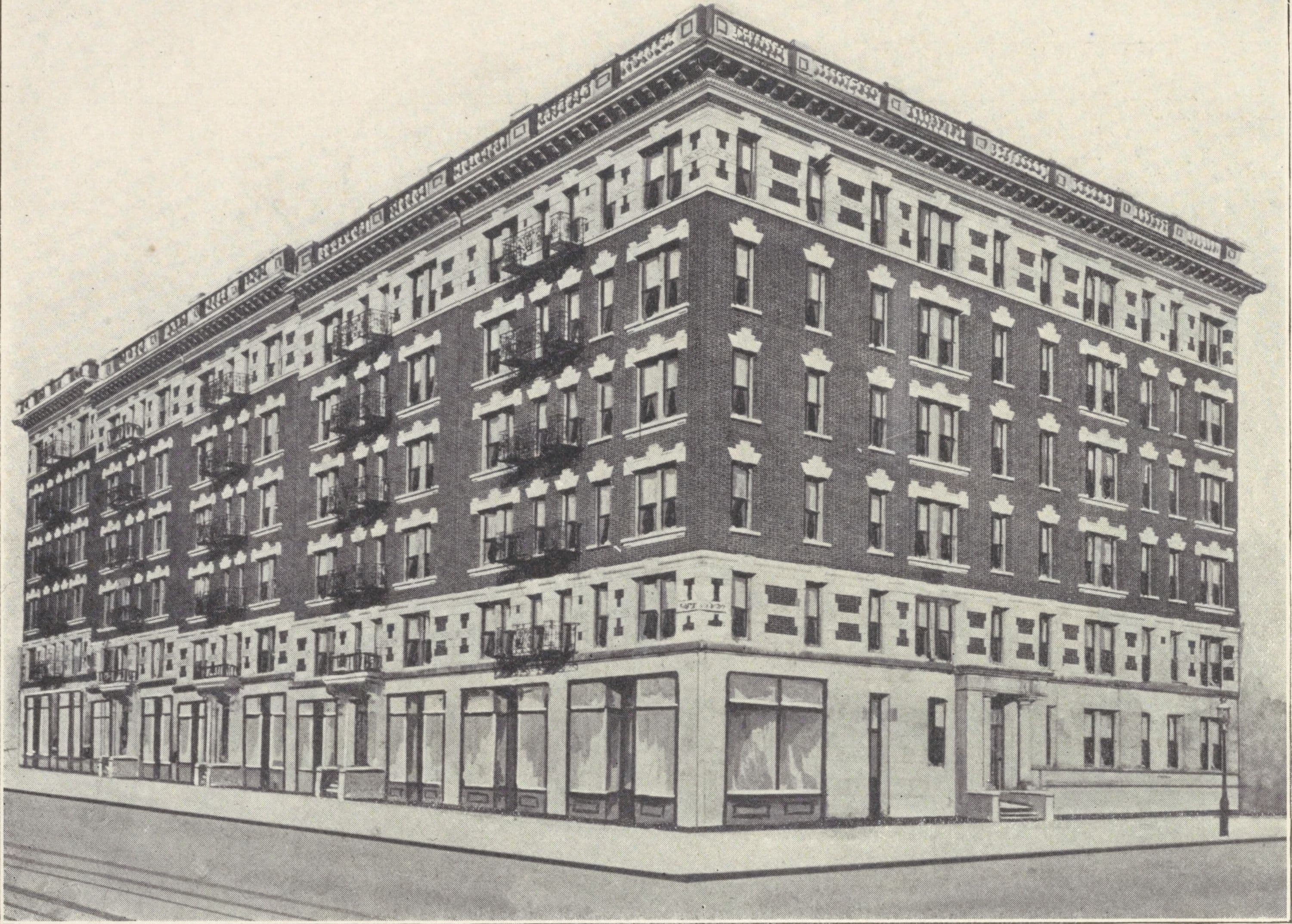 The Pantheon Apartments, Amsterdam Avenue block front 114th to 115th Streets; Plan of first floor; Plan of upper floors.