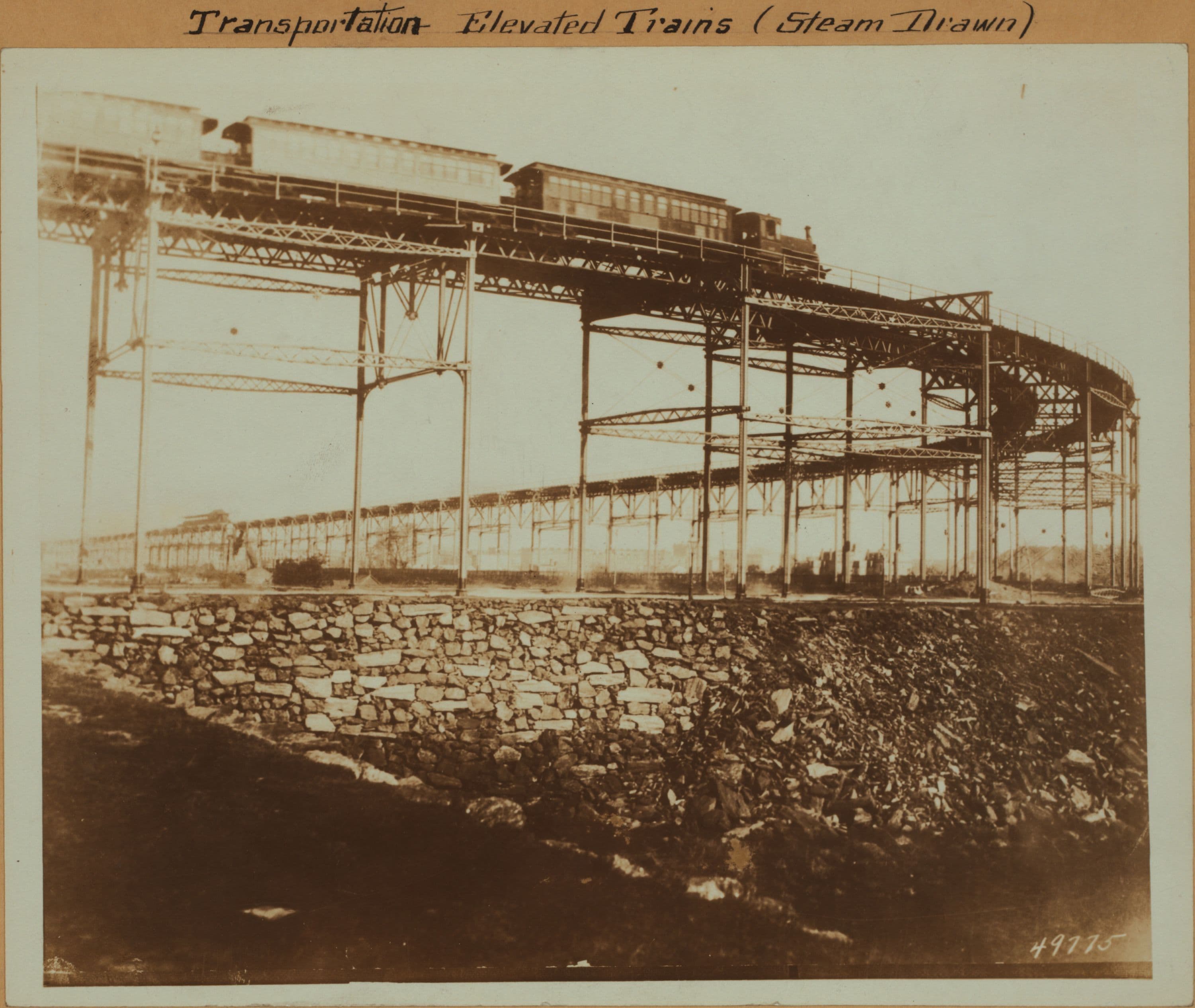 Transportation - Elevated - Steam-drawn trains.