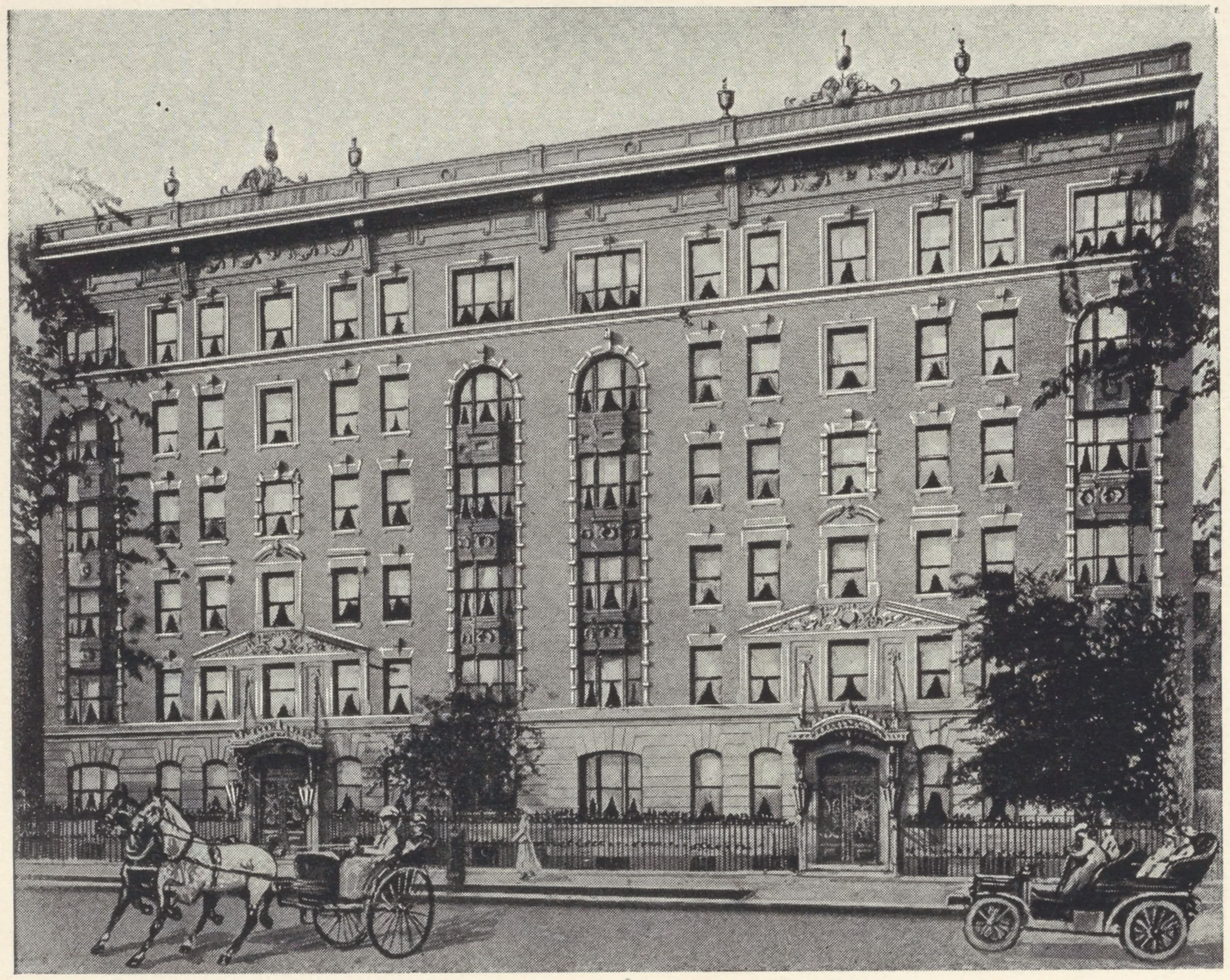 Cathedral Hall and Park View, 229-237 Cathedral Parkway (110th Street); Plan of first floor; Plan of upper floors., 1908