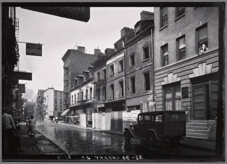 Salvation Army Settlement House and condemned buildings: 82-90 Cherry St-James St-Oliver St, Manhattan